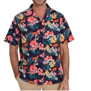 Guinness Limited Edition Toucan Hawaiian Print Short Sleeve Button Down Shirt XL